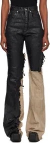 Rick Owens Black & Off-white Concordians Bolan Bootcut Jeans In Multi