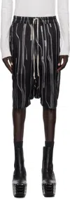 Rick Owens Black & Off-white Concordians Rick's Pods Shorts In Black