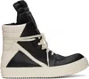 Rick Owens Black & Off-white Hollywood Geobasket Sneakers In 911 Black/milk/milk