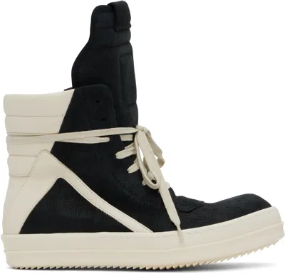 RICK OWENS BLACK & OFF-WHITE HOLLYWOOD GEOBASKET SNEAKERS