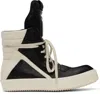 Rick Owens Black & Off-white Hollywood Geobasket Sneakers In 911 Black/milk/milk