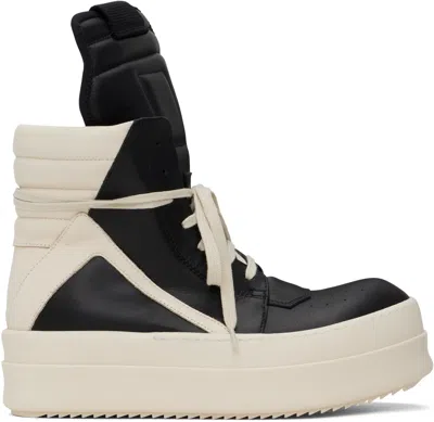 Rick Owens Black & Off-white Hollywood Mega Bumper Geobasket Sneakers In 911 Black/milk/milk