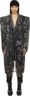 Rick Owens Black & Off-white Hollywood Ricks Coat In 0908 Black/pearl