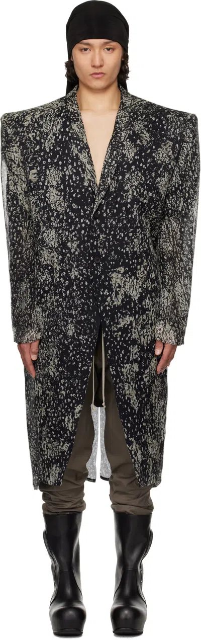 Rick Owens Black & Off-white Hollywood Ricks Coat In 0908 Black/pearl