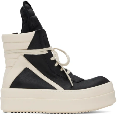 Rick Owens Black & Off-white Mega Bumper Geobasket Sneakers In 911 Black/milk/milk