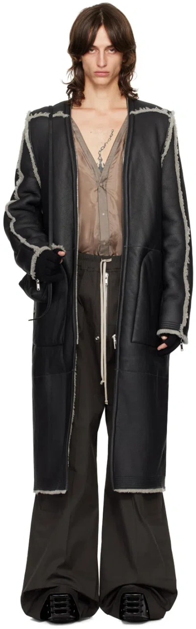 Rick Owens Black & Off-white Porterville Klaus Reversible Shearling Jacket In 908 Black/pearl