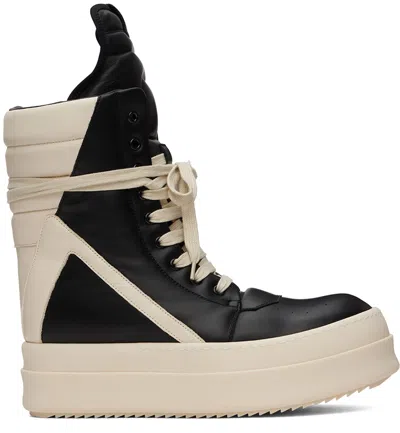 Rick Owens Black & Off-white Porterville Mega Geobasket Sneakers In 911 Black/milk/milk