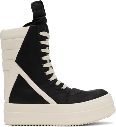 Rick Owens Black & Off-white Porterville Mega Geobasket Sneakers In Multi