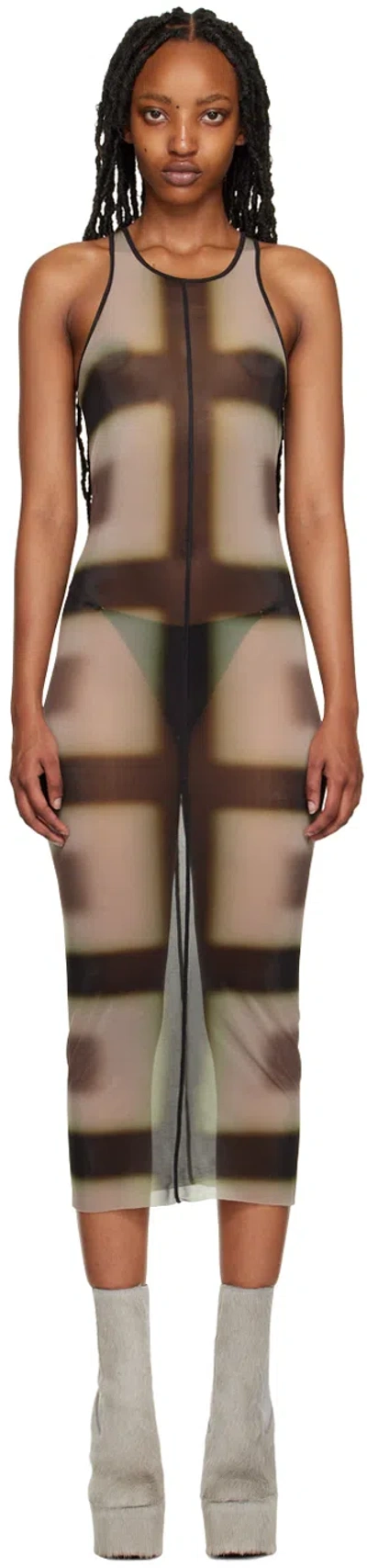 Rick Owens Black & Taupe Tank Maxi Dress In 09p2 Black Lido Prin