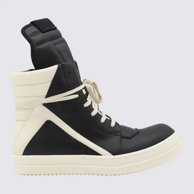 Rick Owens Black And White Leather Geobasket Sneakers