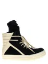 RICK OWENS RICK OWENS BLACK AND WHITE LEATHER GEOBASKET SNEAKERS