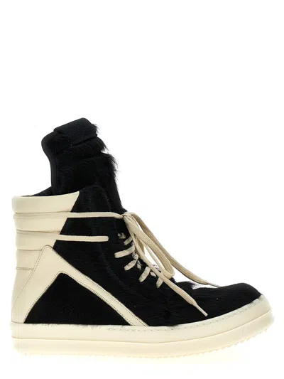 Rick Owens Geobasket Sneakers In White/black
