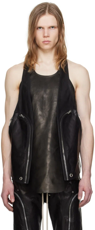Rick Owens Black Bauhaus Leather Vest In 09 Black