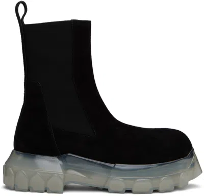 Rick Owens Black Beatle Bozo Tractor Boots In 90 Black/clear
