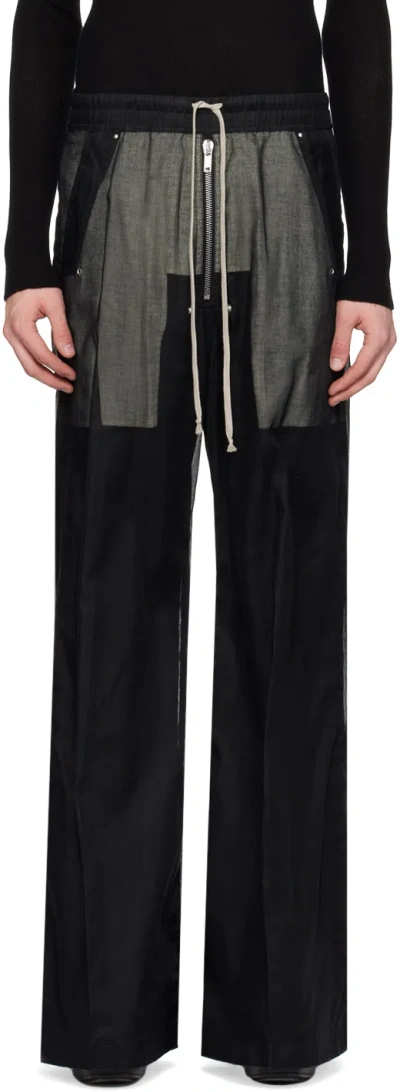 Rick Owens Mens Black Bela Semi-sheer Relaxed-fit Flared-leg Cotton Trousers
