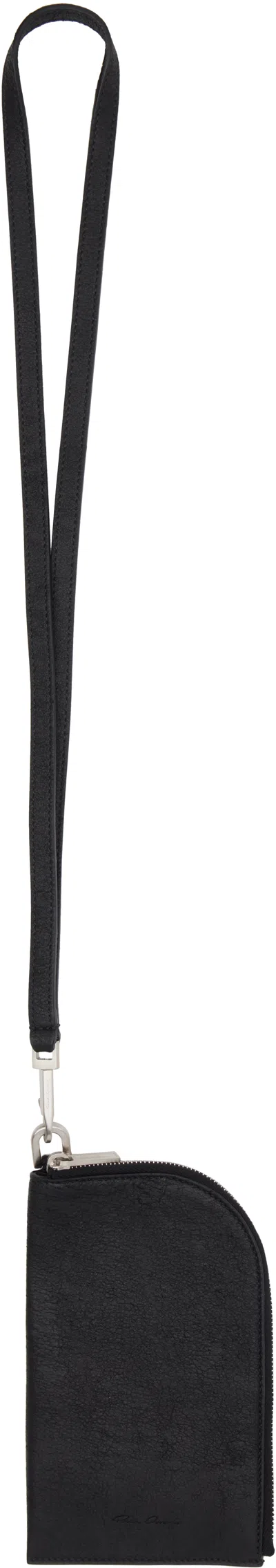 Rick Owens Black Blister Lamb Leather Neckwallet In 09 Black