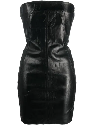 Rick Owens Black Bustier Strapless Mini Dress For Women