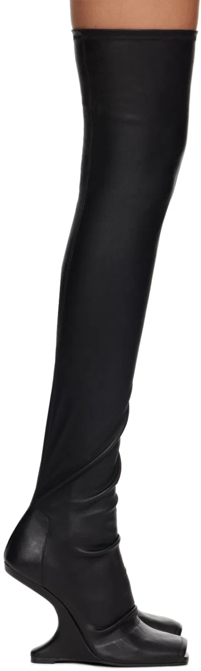 RICK OWENS BLACK CANTILEVER 11 THIGH HIGH BOOTS