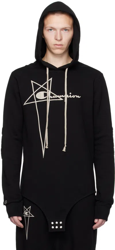 Rick Owens Black Champion Edition Body Hoodie In 09 Black