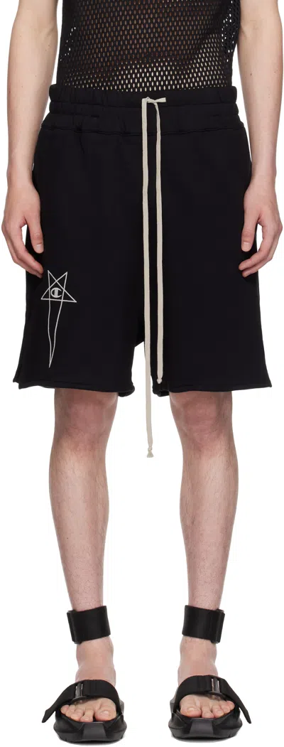 RICK OWENS BLACK CHAMPION EDITION FRENCH TERRY SHORTS