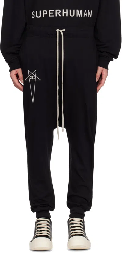Rick Owens Black Champion Edition Prisoner Drawstring Sweatpants