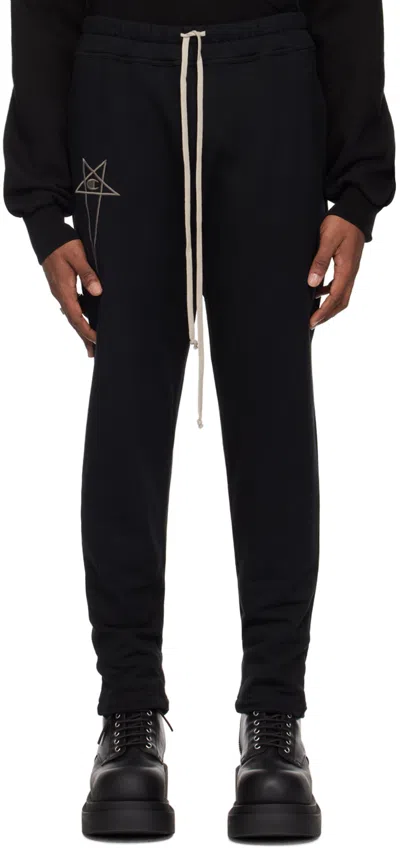 Rick Owens Black Champion Edition Sweatpants In 09 Black