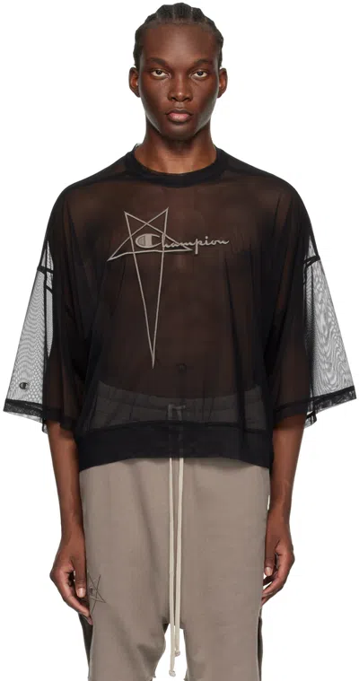 Rick Owens Black Champion Edition Tommy Cropped T-shirt In 09 Black
