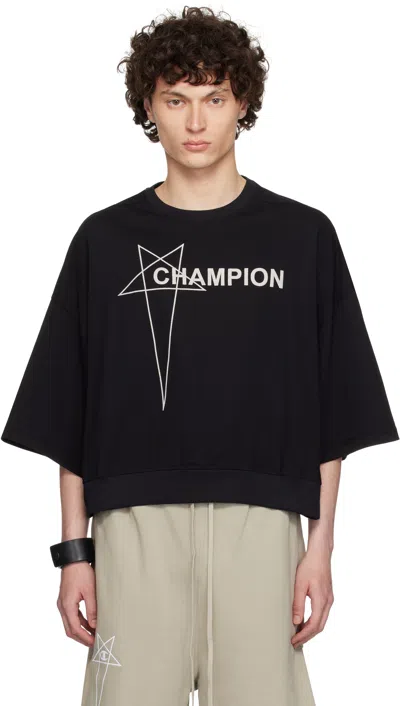 Rick Owens Champion Tommy Oversized Logo-embroidered Cotton-jersey T-shirt In Black