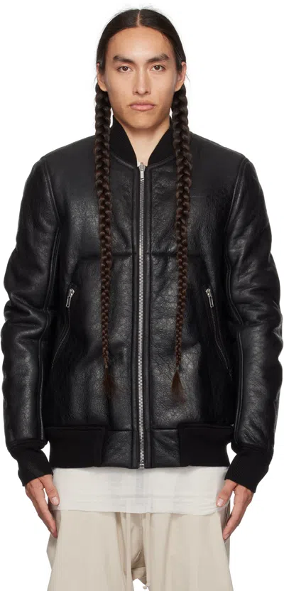 Rick Owens Black Classic Flight Leather Jacket In 09 Black