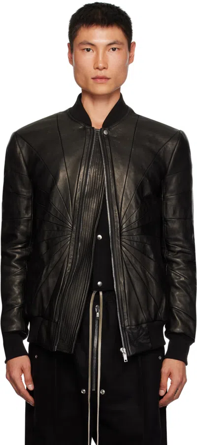 Rick Owens Black Classic Flight Leather Jacket In 09 Black