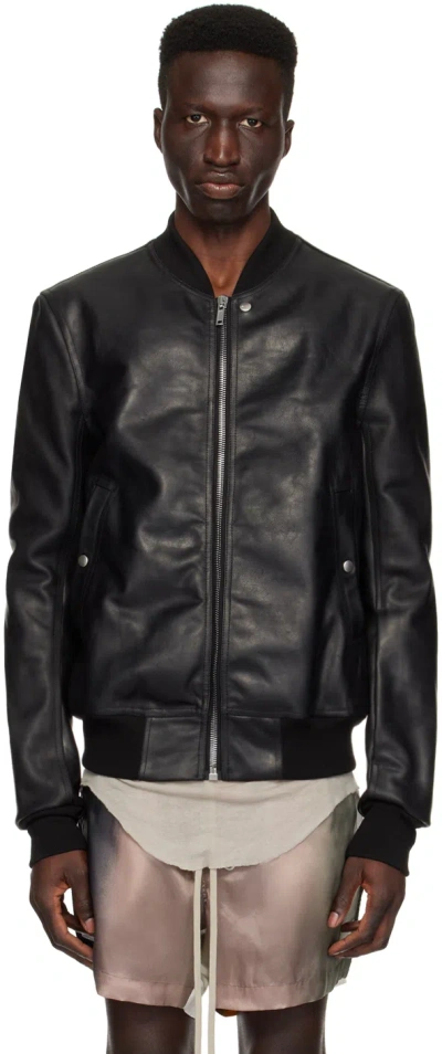 Rick Owens Black Classic Flight Leather Jacket In 09 Black
