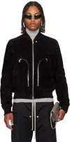 Rick Owens Leather Jacket With High Collar And Ribbed Accents In Black