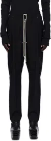 Rick Owens Black Drawstring Button Trousers In Black