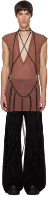 Rick Owens Black Concordians Cord Fringed Tank Top In Brown