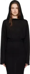 Rick Owens Black Concordians Cropped Hooded Tunic Hoodie