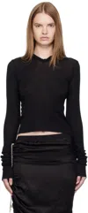 Rick Owens Black Concordians Cropped Rib Ls Hoodie In Black