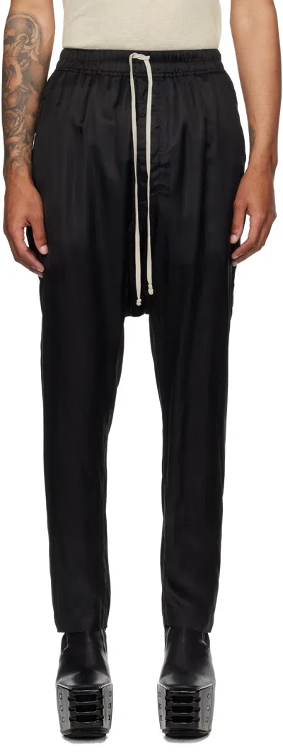 RICK OWENS BLACK CONCORDIANS DRAWSTRING LONG TROUSERS