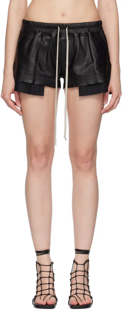 Rick Owens Black Concordians Fog Boxers Leather Shorts