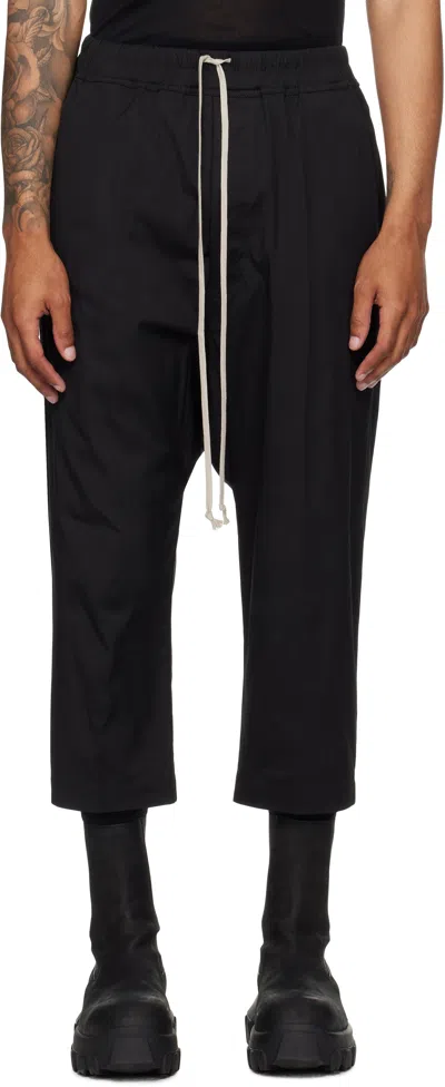 RICK OWENS BLACK CONCORDIANS FOREVER DRAWSTRING CROPPED TROUSERS
