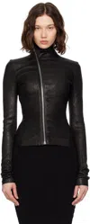 Rick Owens Asymmetric Black Stretch Leather Jacket In Black