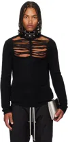 Rick Owens Black Concordians Ls Grid Knit Sweater In Black