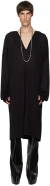 Rick Owens Black Concordians Ls Knee Kaftan Jacket In Black