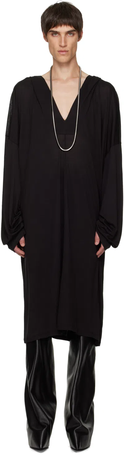 Rick Owens Black Concordians Ls Knee Kaftan Jacket
