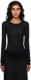 Rick Owens Black Concordians Mini Rib Ls T-shirt In Black