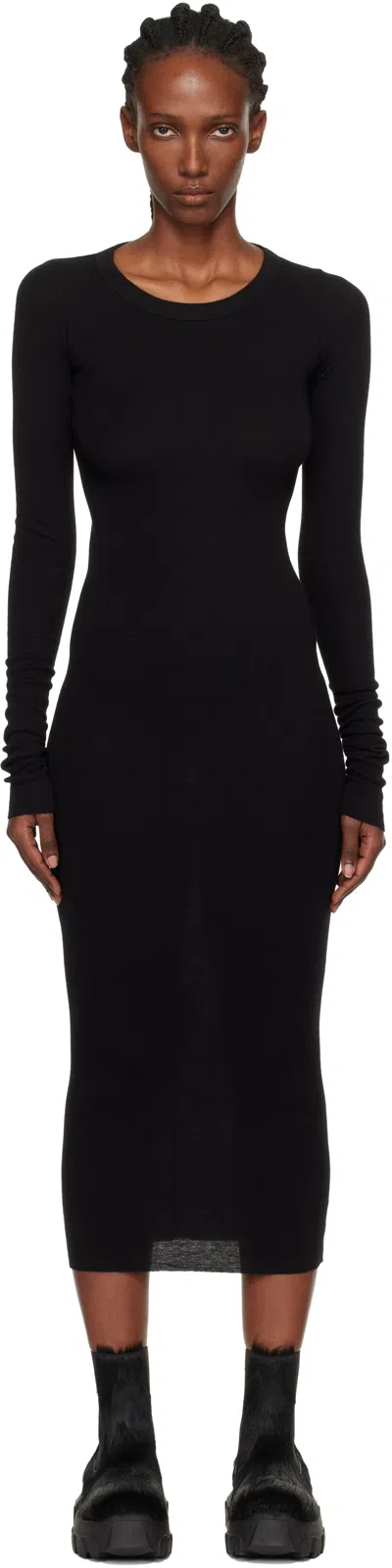 Rick Owens Black Concordians Rib Long Sleeve Midi Dress In Multi
