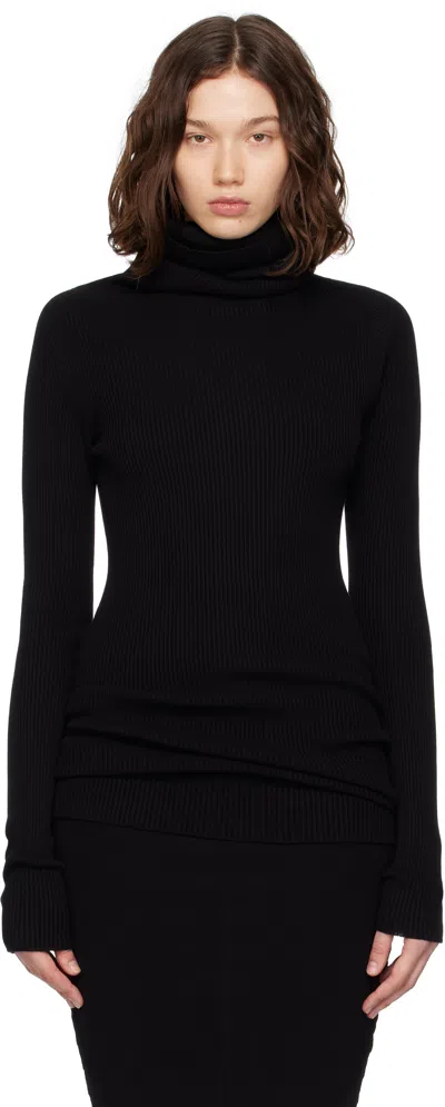 Rick Owens Black Concordians Ribbed Knit Tube Turtleneck