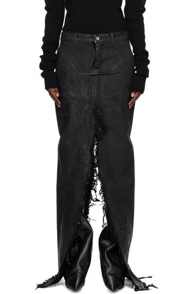 Rick Owens Black Concordians Runway Sliced Denim Maxi Skirt
