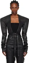 Rick Owens Black Concordians Tight Denim Jacket In Black