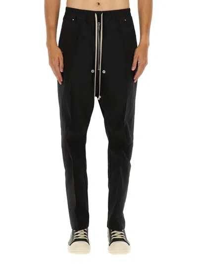 RICK OWENS RICK OWENS BLACK COTTON BLEND TROUSERS