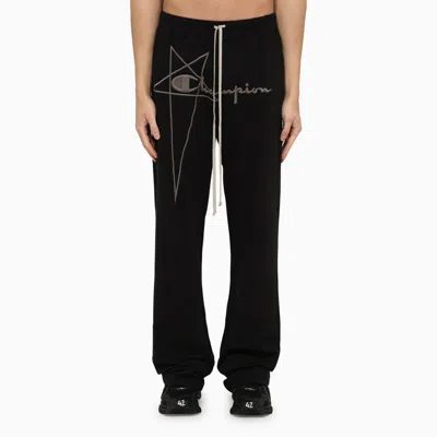 Rick Owens Black Cotton Dietrich Drawstring Jogging Trousers With Logo